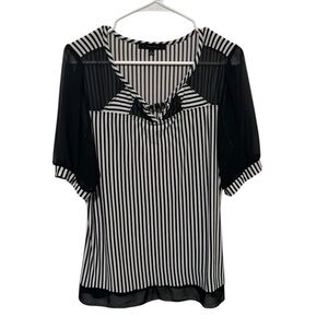 Chic Striped Women's Blouse with Sheer Sleeves